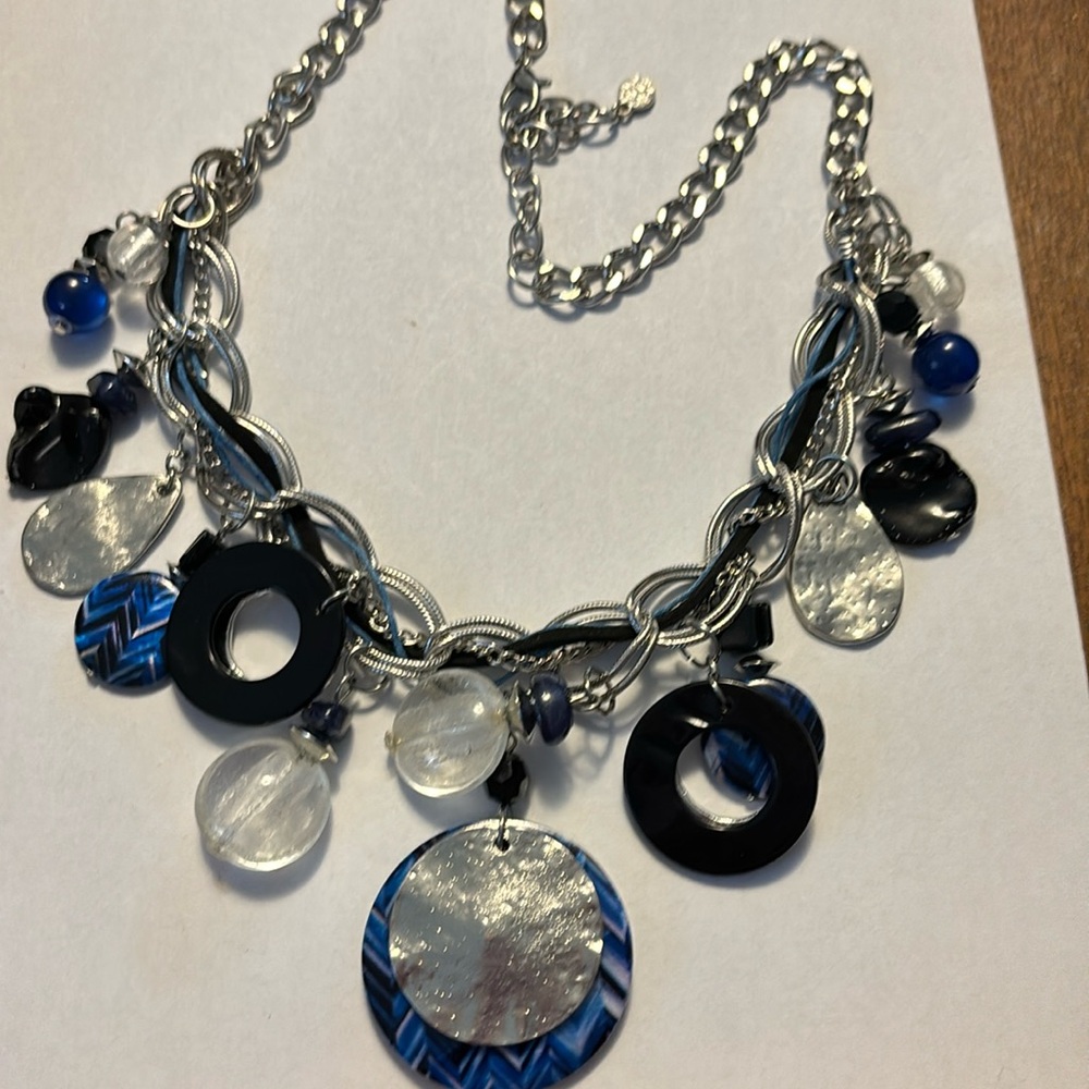 Ruby Red Silver Tone Multi Dangle Statement Neckl… - image 2